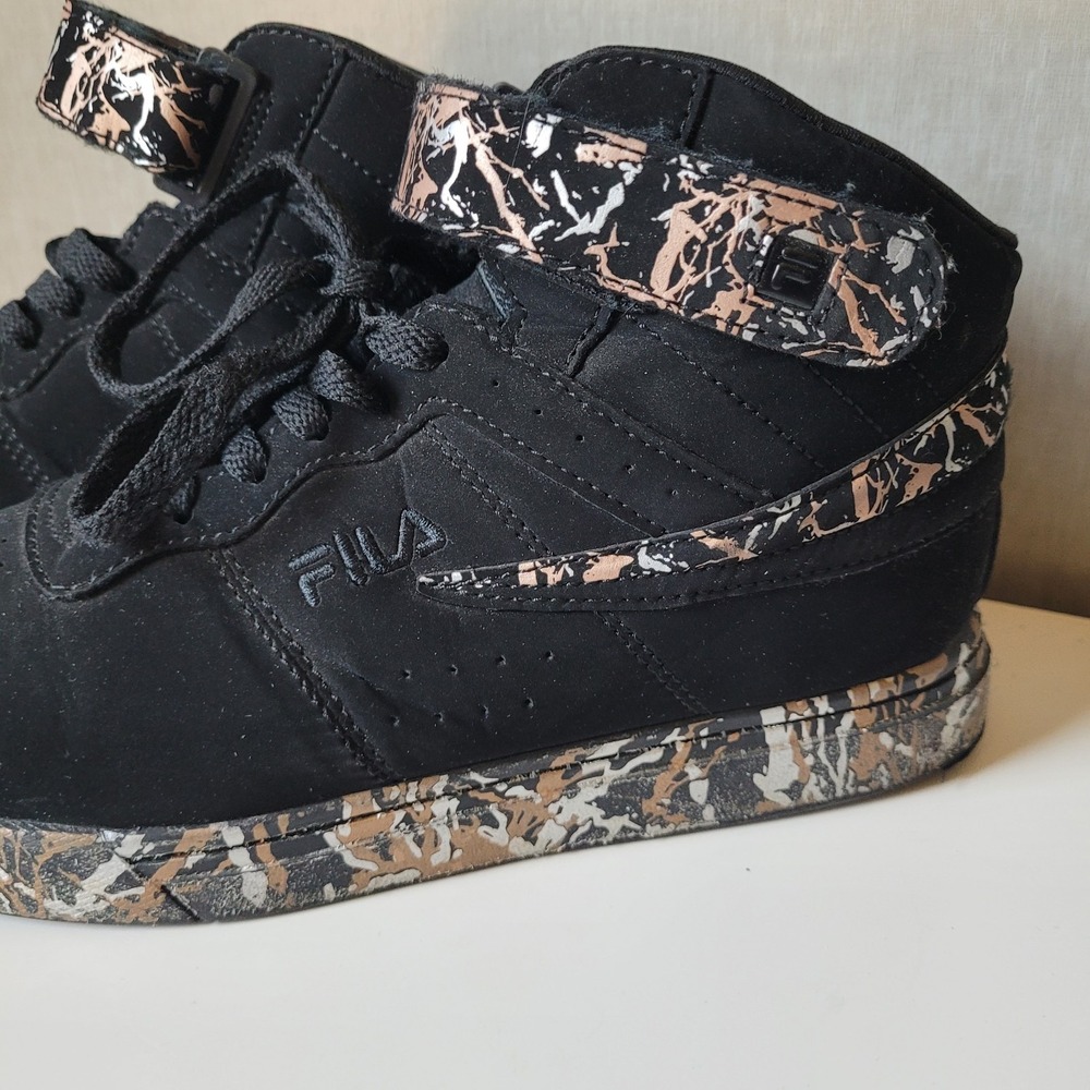FILA F-13 High Top Sneaker Black Rose Gold Camo Splash 3FM01026-011 Men 5 Wm 6.5